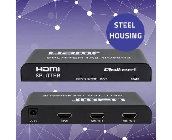 Qoltec 51797 Active HDMI Splitter 2 x HDMI 4K x 2K | 6Gb/s | 60Hz