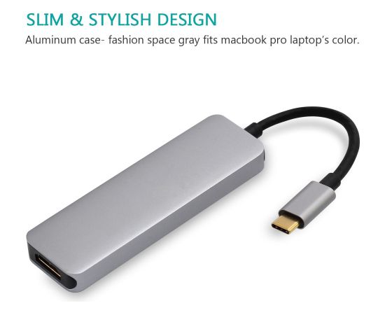 RoGer USB-C Hub 5in1 ar USB 3.0 x2 / HDMI / SD karšu lasītāju / TF karšu lasītāju