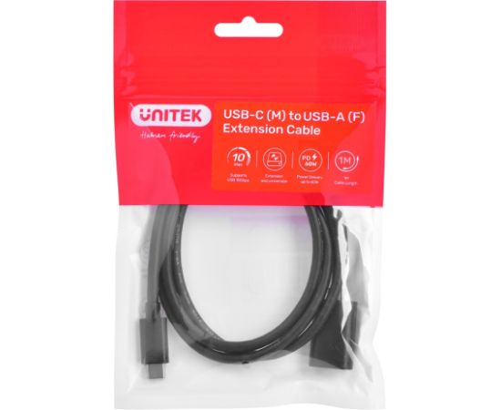 Cable adapter Unitek (C476BK-1M) USB-C (M) - USB-A (F) 10Gbps 60 W