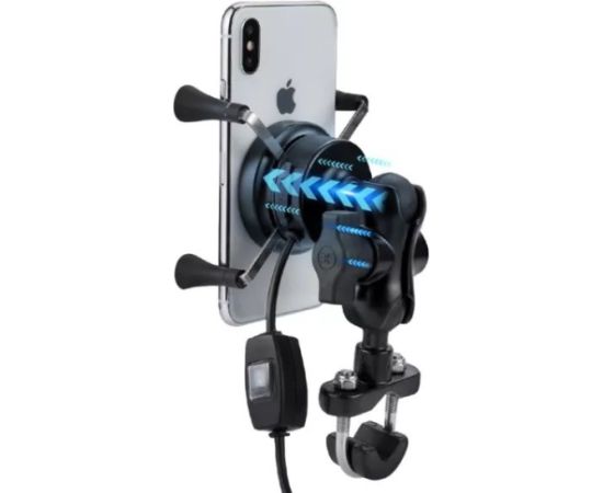 MOTORBIKE PHONE HOLDER FREEDCONN MC7W WITH INDUCTIVE CHARGER + BM2R HEAD TUBE ATTACHMENT
