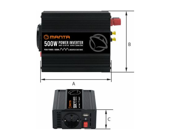 Manta MPI500M Power Inverter 500W/1000W DC to AC