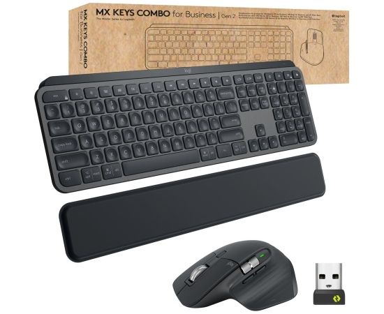 Комбинированный набор клавиш Logitech MX для бизнеса 2-го поколения — клавиатура, подставка для рук и мышь, графит