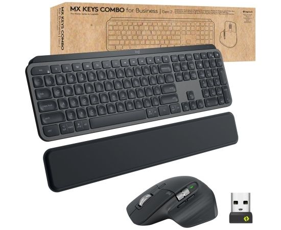 Logitech MX Keys Combo for Business Gen 2 QWERTZ DE Keyboard, Palm Rest and Mouse set, Graphite