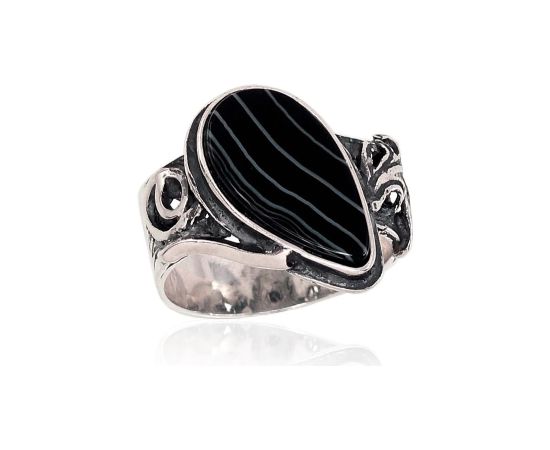 Sudraba gredzens #2101695(POx-Bk)_AG, Sudrabs 925°, oksids (pārklājums), Ahāts, Izmērs: 19, 7.2 gr. "K-Exclusive" kolekcija