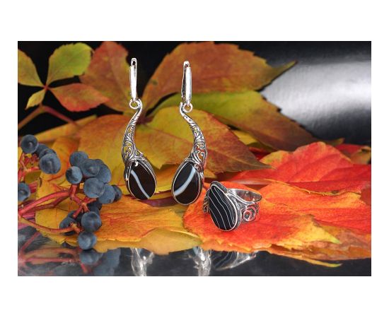 Sudraba gredzens #2101695(POx-Bk)_AG, Sudrabs 925°, oksids (pārklājums), Ahāts, Izmērs: 19, 7.2 gr. "K-Exclusive" kolekcija