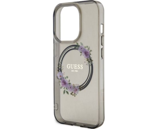 Guess PC|TPU Flowers Ring Glossy Logo MagSafe Case for iPhone 14 Pro Black