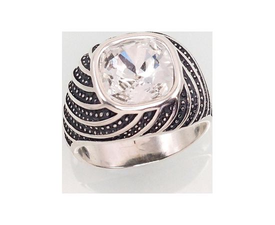 Серебряное кольцо #2101414(POx-Bk)_SV, Серебро 925°, оксид (покрытие), Кристаллы, Размер: 17.5, 8.2 гр.