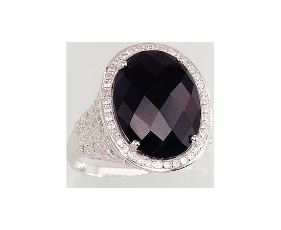 Серебряное кольцо #2100829(PRh-Gr)_CZ+ON, Серебро 925°, родий (покрытие), Цирконы, Оникс, Размер: 21, 6.1 гр.