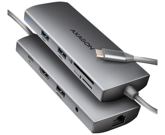 AXAGON HMC-8HLSA USB-C 3.2 Gen 1 hub, 3x USB-A + 4K/30Hz HDMI + SD/microSD, GLAN, Audio, PD 100W, 20cm USB-C cable