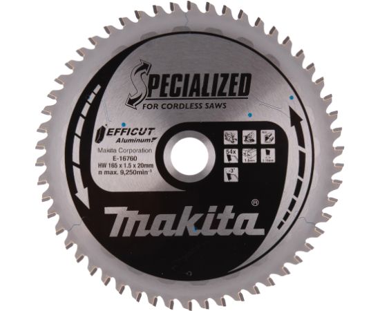 Griešanas disks alumīnijam Makita E-16760; 165x20 mm; Z54; -3°