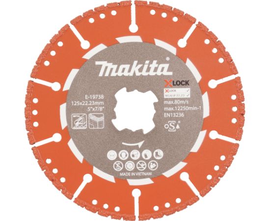 Dimanta griešanas disks Makita E-19738; 125x22,23 mm; X-Lock