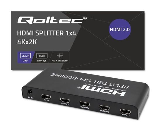 Qoltec 51799 Active HDMI Splitter 4 x HDMI 4K x 2K | 6Gb/s | 60Hz