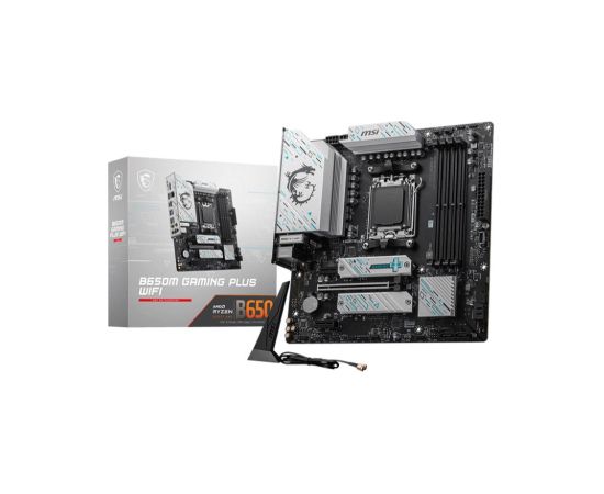 Mainboard MSI AMD B650 SAM5 Micro-ATX Memory DDR5 Memory slots 4 2xPCI-Express 1x 1xPCI-Express 16x 2xM.2 1xHDMI 1xDisplayPort 7xUSB 3.2 1xUSB-C 1xRJ45 5xAudio port B650MGAMINGPLUSWIFI