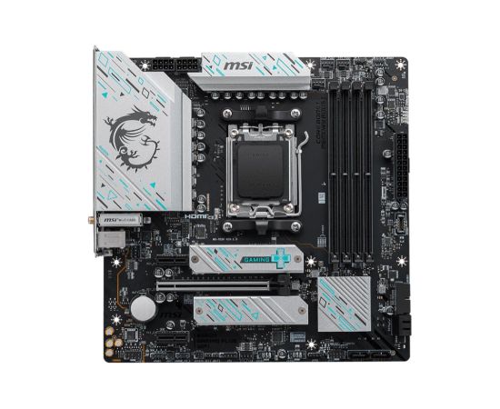 Mainboard MSI AMD B650 SAM5 Micro-ATX Memory DDR5 Memory slots 4 2xPCI-Express 1x 1xPCI-Express 16x 2xM.2 1xHDMI 1xDisplayPort 7xUSB 3.2 1xUSB-C 1xRJ45 5xAudio port B650MGAMINGPLUSWIFI