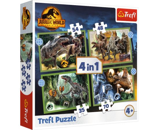 TREFL JURASSIC WORD Комплект пазлов Парк юрского периода 4 в 1: 35 48 54 70 эл.