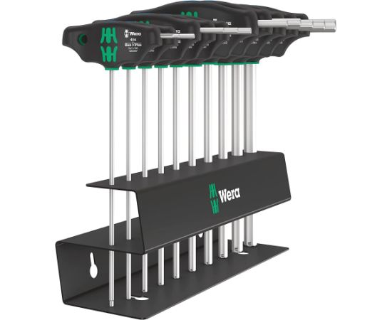 Wera 454/10 HF Set Imperial 2 T-handle screwdrivers + rack, 10 pieces (black/green, imperial, with holding function)