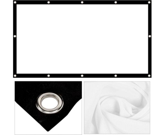 Maclean MC-982 Projection Screen, 120", 265x149cm, 25mm 16:9 Border, Tension Hooks, White