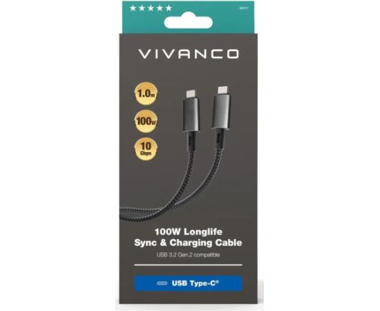 Vivanco кабель USB-C - USB-C 3.2 LongLife Charging 100W 1 м (64011)