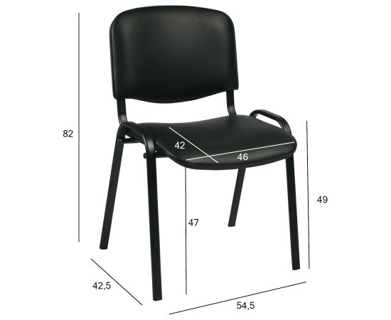 Klienta krēsls ISO 54,5xD42,5xH82/47cm, sēdvieta: ādas imitācija, krāsa: melns, rāmis: melns