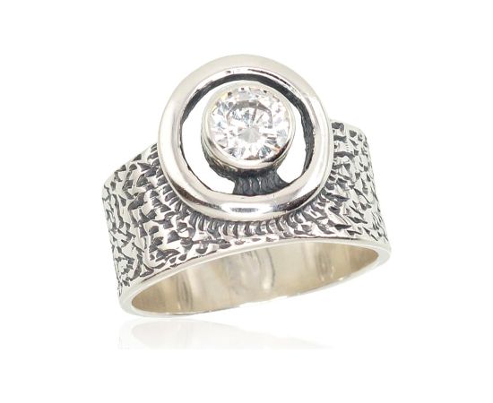 Серебряное кольцо #2101208(POx-Bk)_CZ, Серебро 925°, оксид (покрытие), Цирконы, Размер: 17, 6.8 гр.