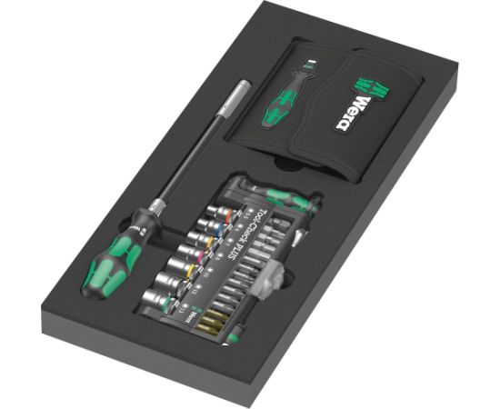 Wera 9750 Kraftform Compact and Tool-Check PLUS Set 1, 57-piece tool set (black/green, socket wrench and bit set, in foam insert for workshop trolley)