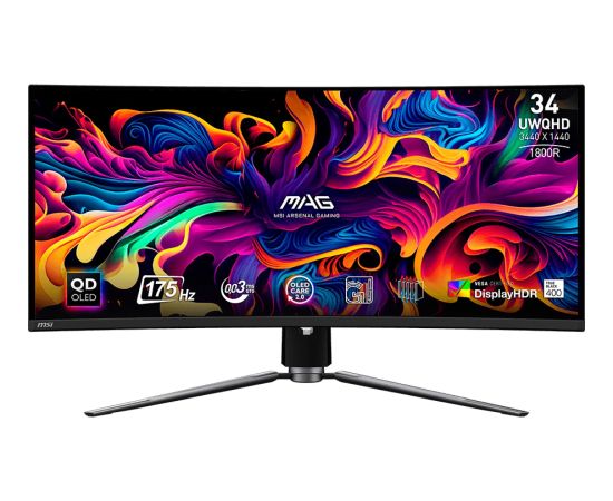 MSI MAG 341CQPDE QD-OLED, gaming monitor - 34.2 - black, UWQHD, QD-OLED, curved, Adaptive-Sync, HDR, 175Hz panel