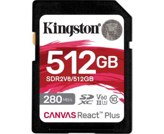 Kingston Canvas React Plus 512 GB SDXC Memory Card (UHS-II U3, Class 10, V60, A1)