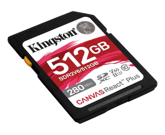 Kingston Canvas React Plus 512 GB SDXC Memory Card (UHS-II U3, Class 10, V60, A1)