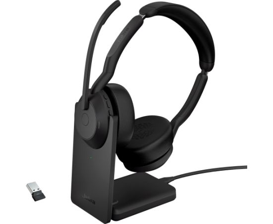 Jabra Evolve2 55, with charging station, headset (black, stereo, UC, USB-A, Link380a)