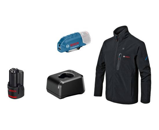 Bosch Heat+Jacket GHJ 12+18V kit size S, work clothing (black, incl. charging adapter GAA 12V-21, 1x 12-volt battery)