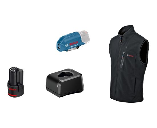 Bosch Heat+Jacket GHV 12+18V kit size 2XL, work clothing (black, incl. charger GAL 12V-20 Professional, 1x battery GBA 12V 2.0Ah)