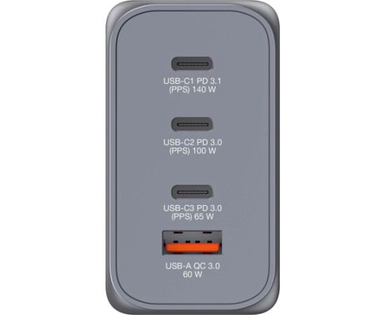 Verbatim GaN charger 240W, 1x USB-A, 3x USB-C (grey, PD 3.0, QC 3.0)