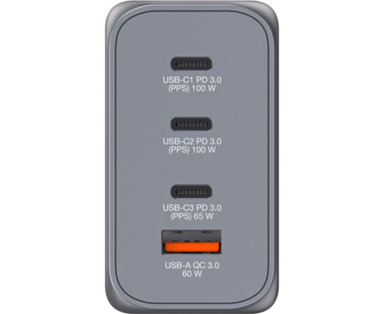 Verbatim GaN charger 200W, 1x USB-A, 3x USB-C (grey, PD 3.0, QC 3.0)