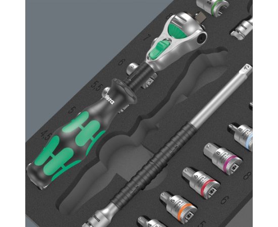 Wera 9720 foam insert 8000 A Zyklop ratchet 1/4 set 1, 37 pieces, tool set (black/gray, ratchet and socket set, in foam insert for workshop trolley)