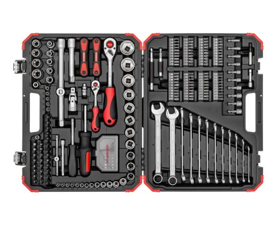 GEDORE red socket wrench set 1/4 + 1/2, 232 pieces, tool set (red/black, with 2 reversible ratchets)