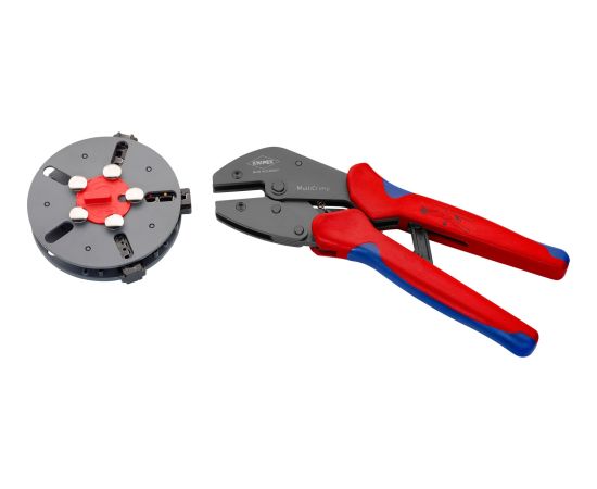 KNIPEX MultiCrimp 97 33 01, with interchangeable magazine, crimping pliers (red/blue, incl. 3 crimping inserts)