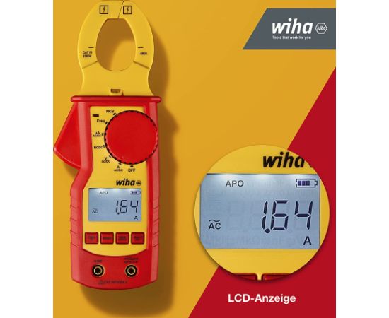 Wiha 45219 current measuring clamp, up to 1,000 V AC, measuring device (red/yellow, contactless one-hand test)