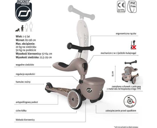 Scoot And Ride LIFESTYLE 2IN1 RIDE AND SCOOTER WITH LOCKABLE STORAGE 1-5 YEARS BROWN LINES