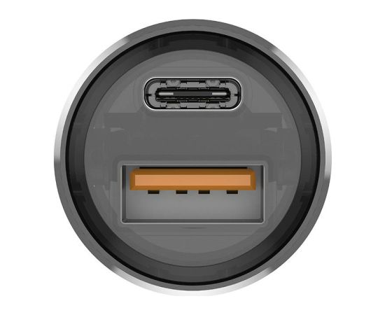 Budi 30W Car Charger, USB + USB-C, PD + QC 3.0 (Gray)