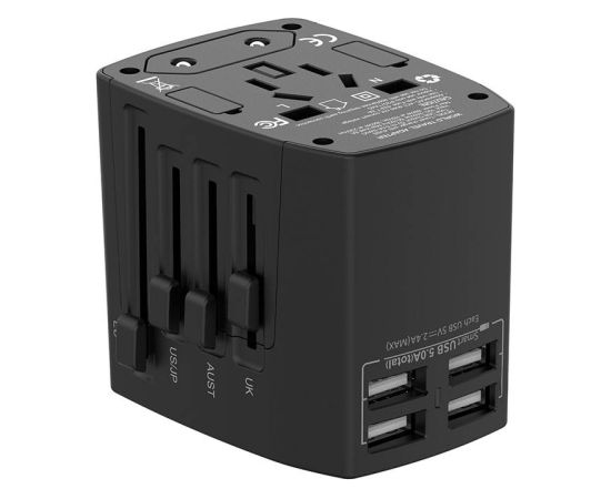 Universal Wall Charger / AC Adapter Budi 4x USB, 5A, EU/UK/AUS/US/JP (black)