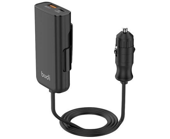 Budi 105W Car Charger, USB + USB-C, PD + QC 3.0 (Black)