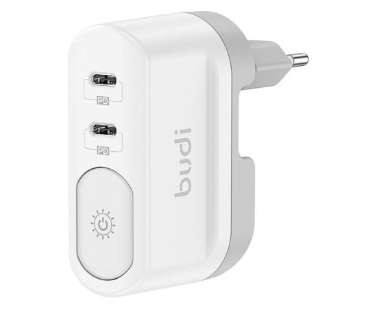Wall charger with light Budi 326DE, 2xUSB-C, 40W, (white)