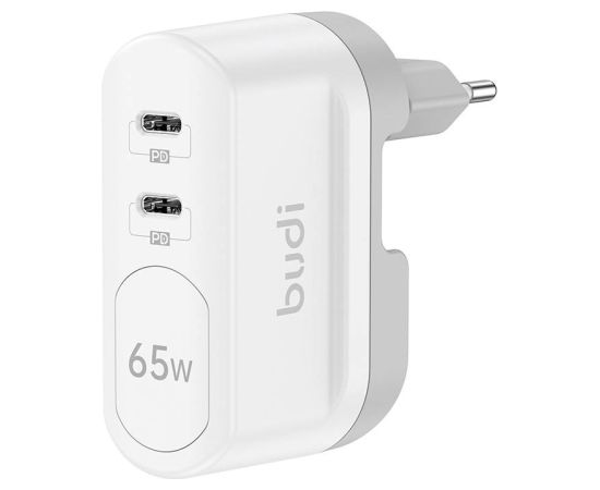 Wall charger 2xUSB-C Budi 65W (white)