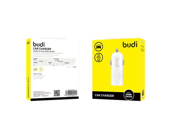 LED car charger Budi 1xUSB-A, 2.4A (white)