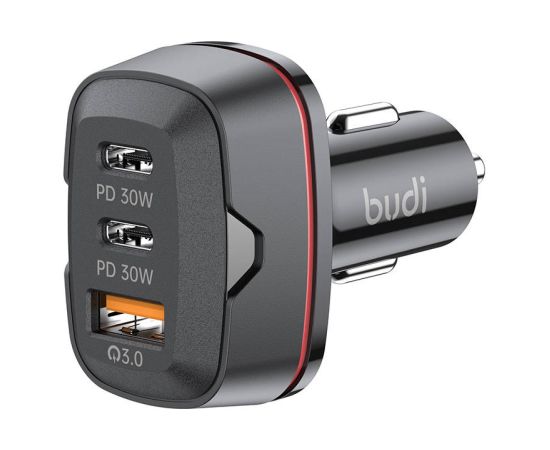 Budi car charger, USB + 2x USB-C, 60W, PD + QC (black)