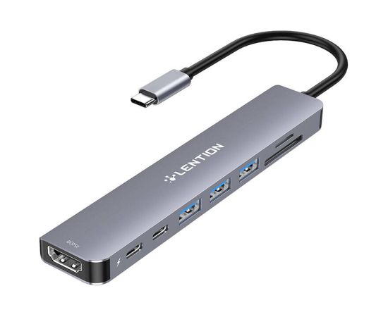 Lention 8in1 Hub USB-C to 3x USB 3.0 + SD/TF + PD + USB-C + HDMI 4K60Hz (gray)
