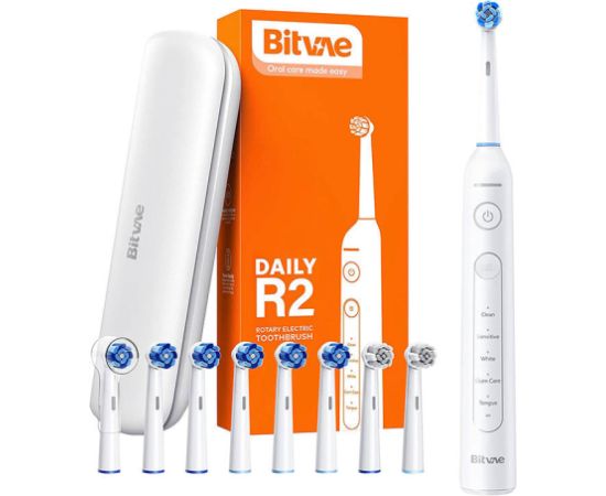 Rotary toothbrush with tips set and travel case Bitvae R2 (white) Elektriskās zobu birstes, irigatori