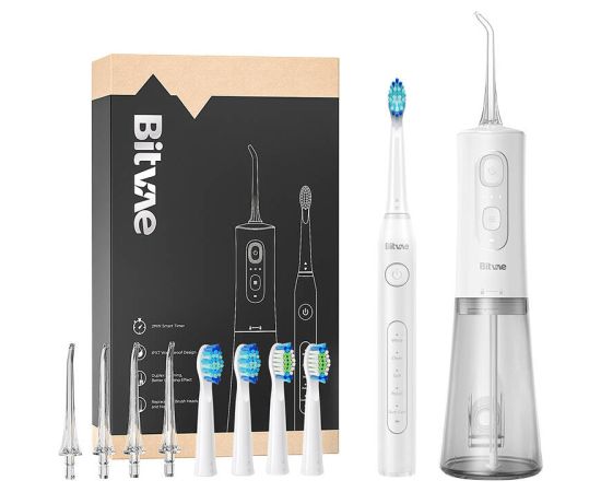Sonic toothbrush with tips set and water flosser Bitvae D2+C2 (white)