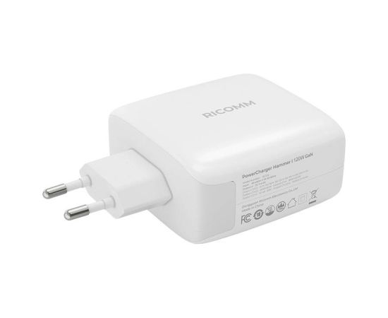 Wall Charger 120W GaN Ricomm RC1201 EU, 1xUSB-A, 2xUSB-C + 2.1m USB-C Cable