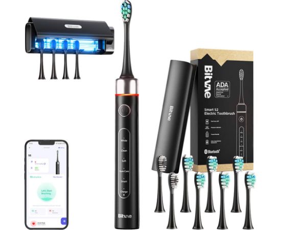 Bitvae Sonic toothbrush with app and tip set, travel case and UV sterilizer S2+HD2 (black)